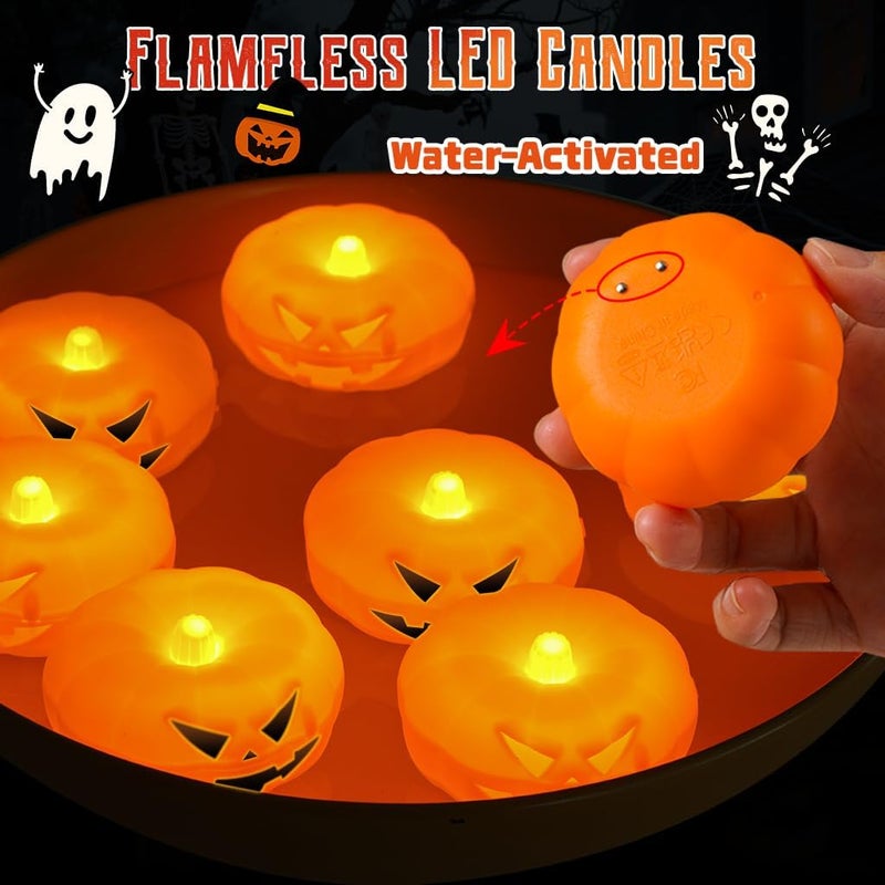 QQFCTOO 2.3” x12PK Orange Floating Candles-Halloween Flameless Water - Activated Candles, 180+ Hours Long - Lasting- Fall Decorations- Pool Decor-Thanksgiving Decorations - Image 5